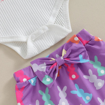 My First Easter Ribbed Romper ruffle Bunny Shorts