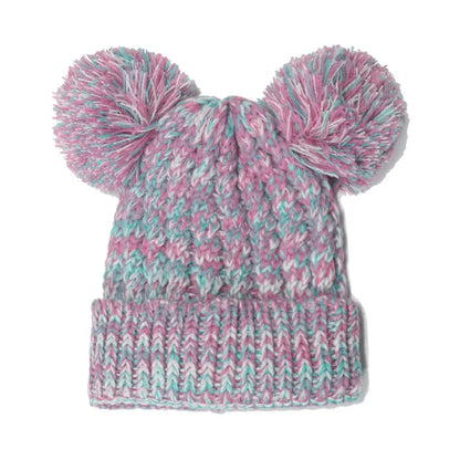 Double Hair Ball Children Knitting Hat