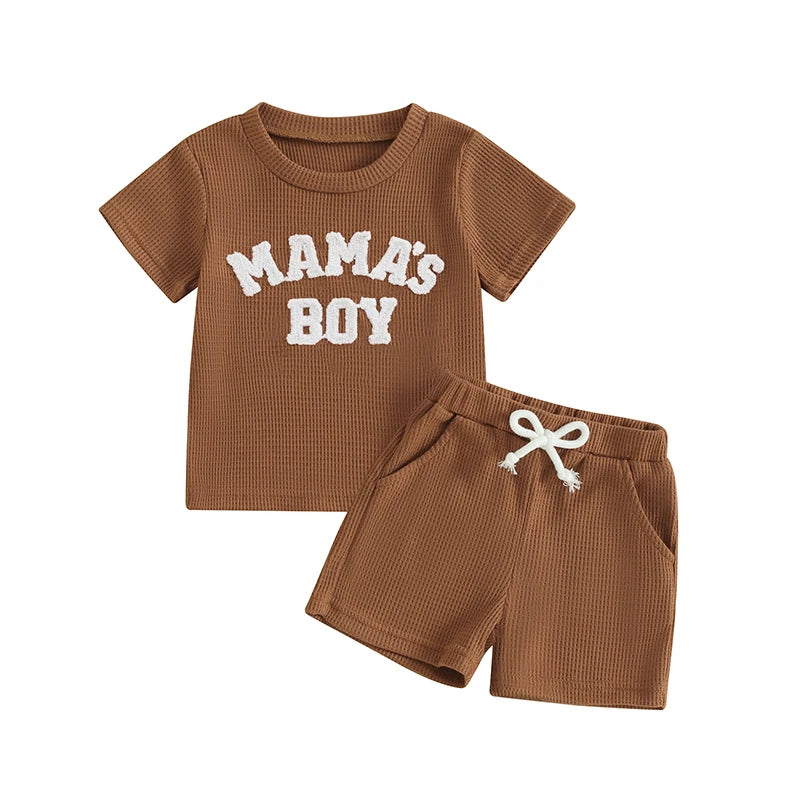 Letter Embroidery Short Sleeve T-Shirt Shorts Set 2Pcs Knit Outfit