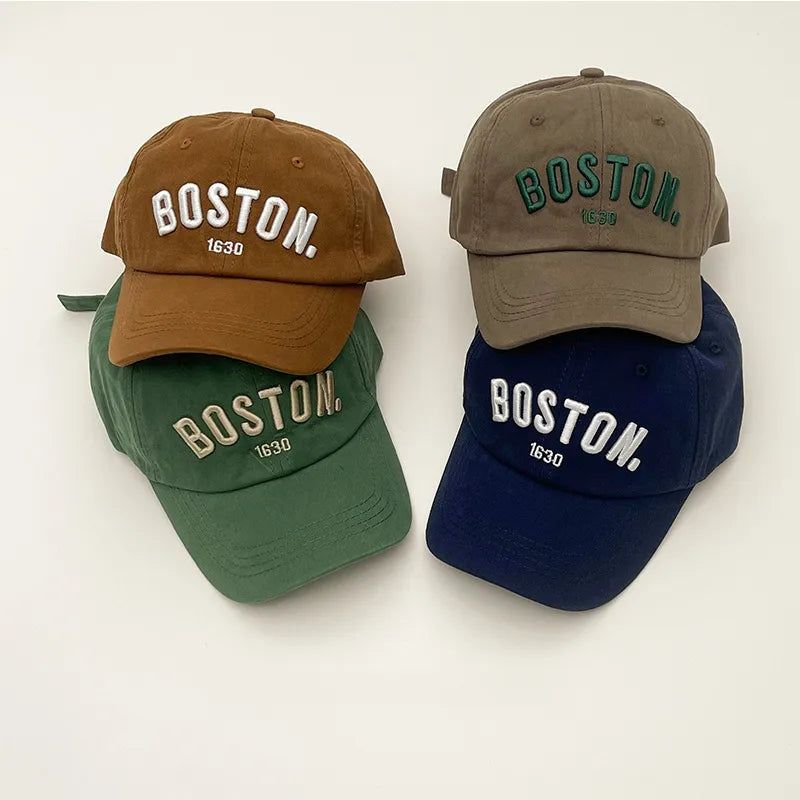 Kids Baseball Cap Solid Letter Embroidery Boston Snapback