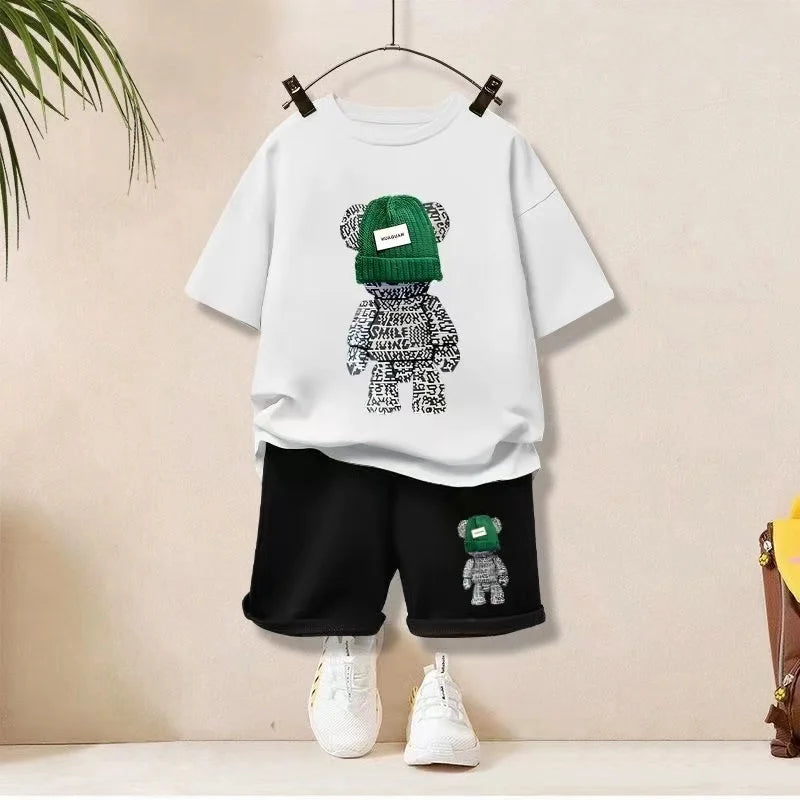 Summer Baby Girls Boy Clothes Set Children Cartoon Bear Printed T-Shirts And Shorts 2 pieces Suit Kid Fashion Top Bottom Outfits