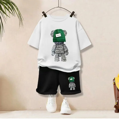 Summer Baby Girls Boy Clothes Set Children Cartoon Bear Printed T-Shirts And Shorts 2 pieces Suit Kid Fashion Top Bottom Outfits