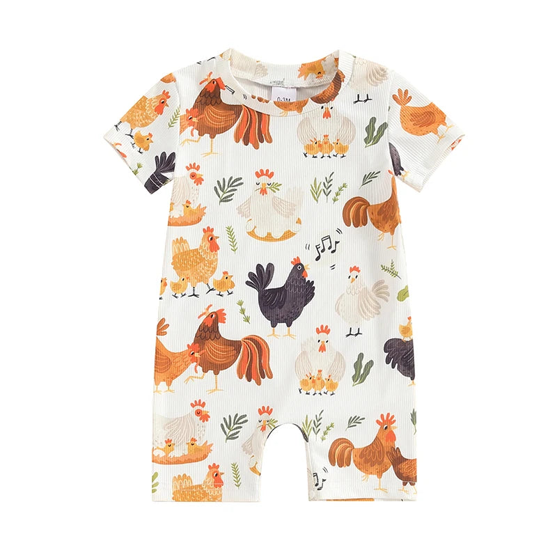 Western Farm Animals Chicken Print Romper