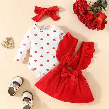 Long Sleeve Romper with Heart Lace Suspender Skirt