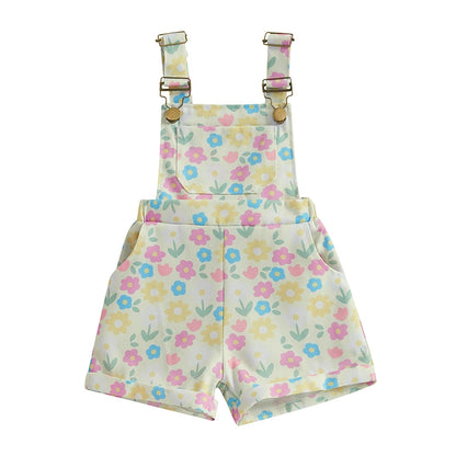 Baby Girl Overalls Sleeveless Square Neck Floral Print