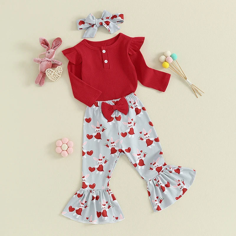 Girl Valentines Day Outfit  Romper and Flared Pants