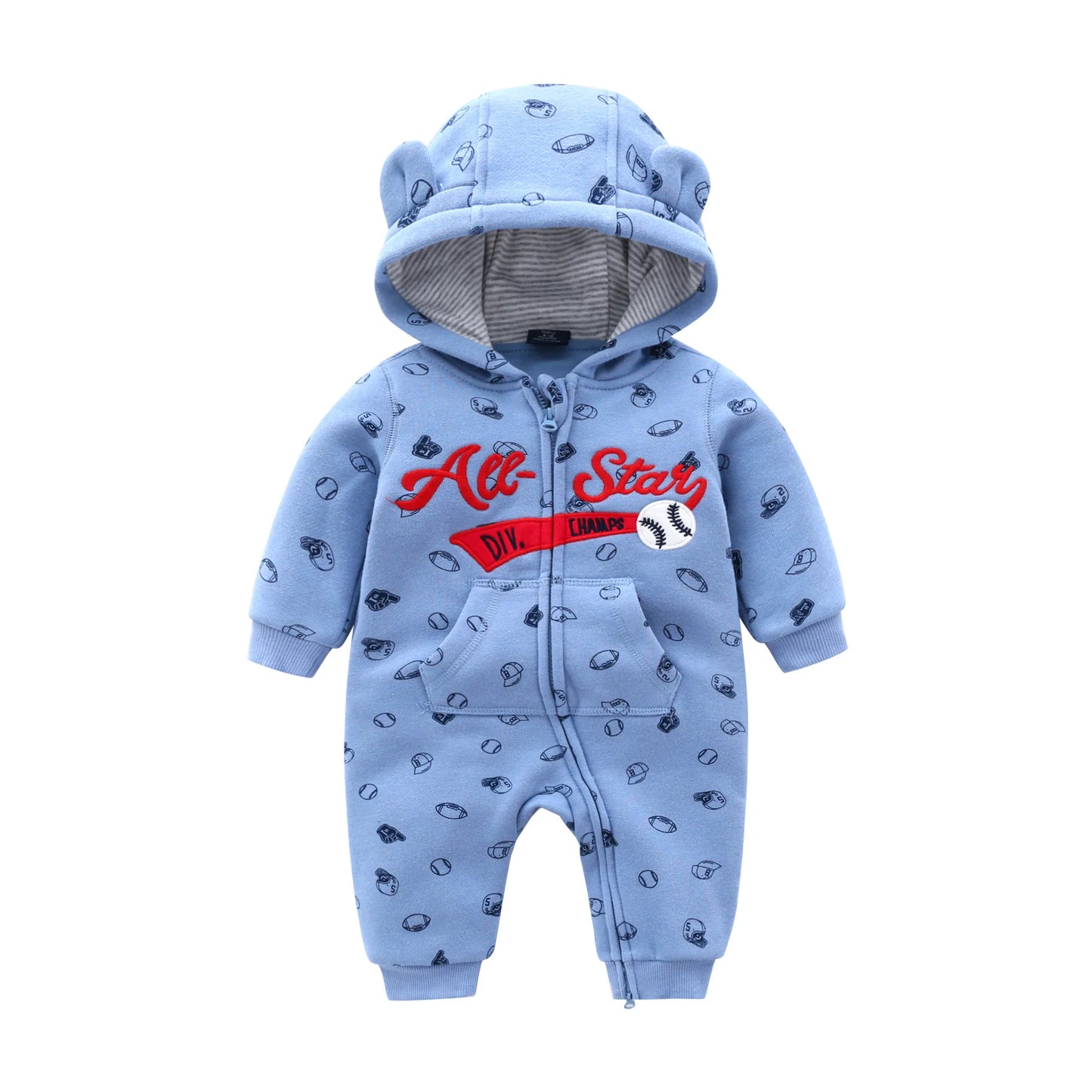 Hooded Baby Rompers Cartoon printed