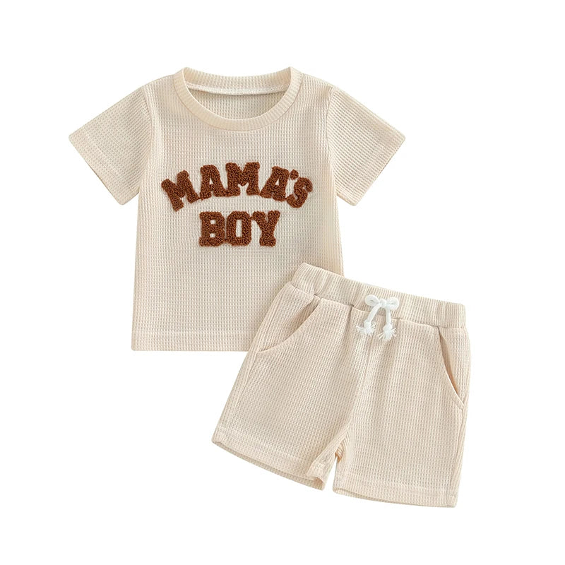 Letter Embroidery Short Sleeve T-Shirt Shorts Set 2Pcs Knit Outfit