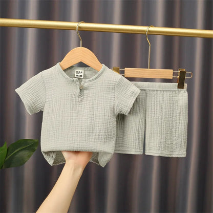 Solid Cotton Linen T-shirts+Shorts Set