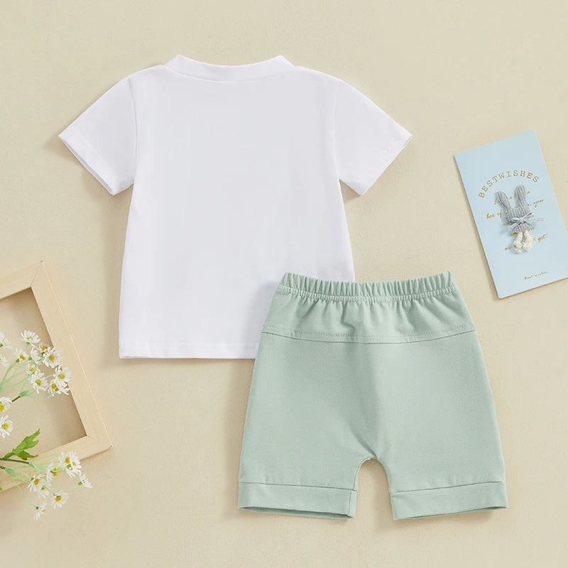 Bunny Letter Print Short Sleeve T-Shirt with Solid Shorts Set