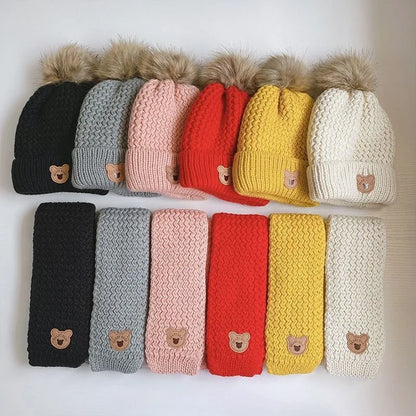 Cute Bear Baby Hat Scarf Set