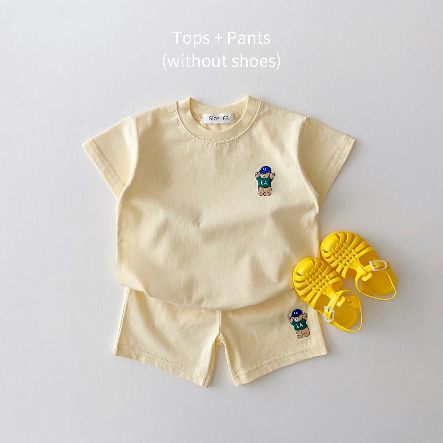 Top and Bottom Set Bear Embroidery Thin Casual Sports Outfit