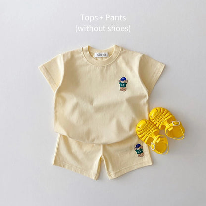 Top and Bottom Set Bear Embroidery Thin Casual Sports Outfit