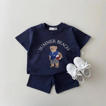 Short Sleeve Clothes Set Cute Bear PrintT Shirt + Shorts 2pcs