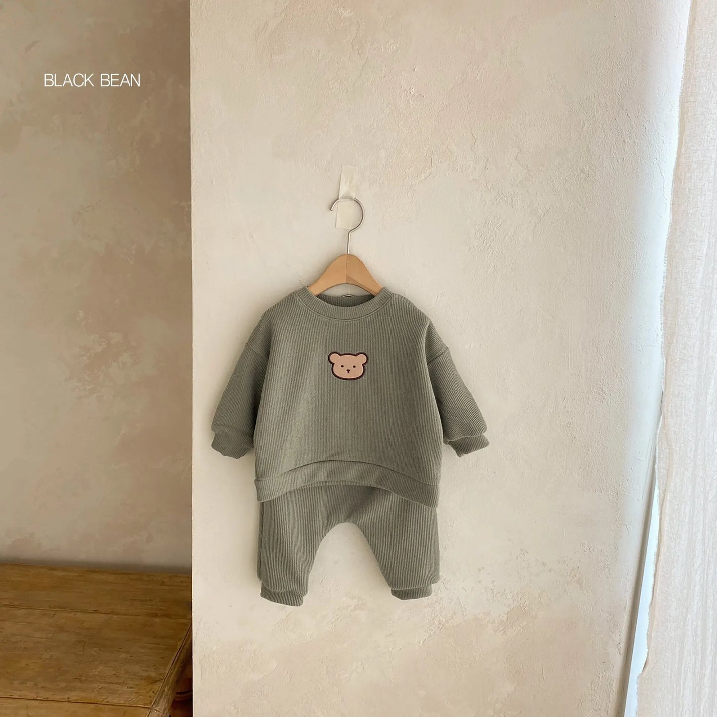 Toddler Embroidered Bear Hoodie Long-sleeved Sweatshirt Pants Set