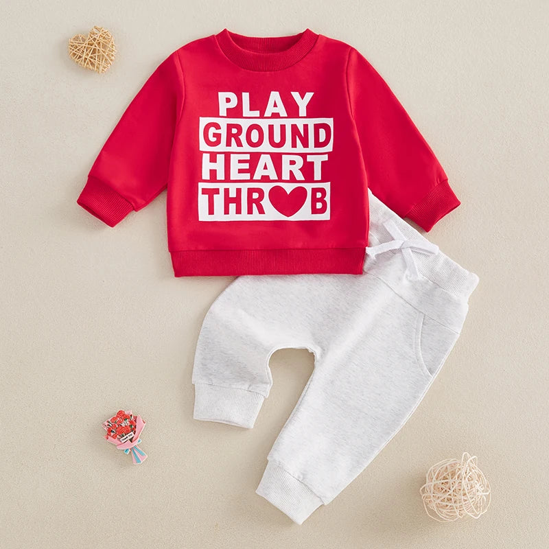 Boy Valentine's Day Outfit Letter Print Sweatshirt and Elastic Pants