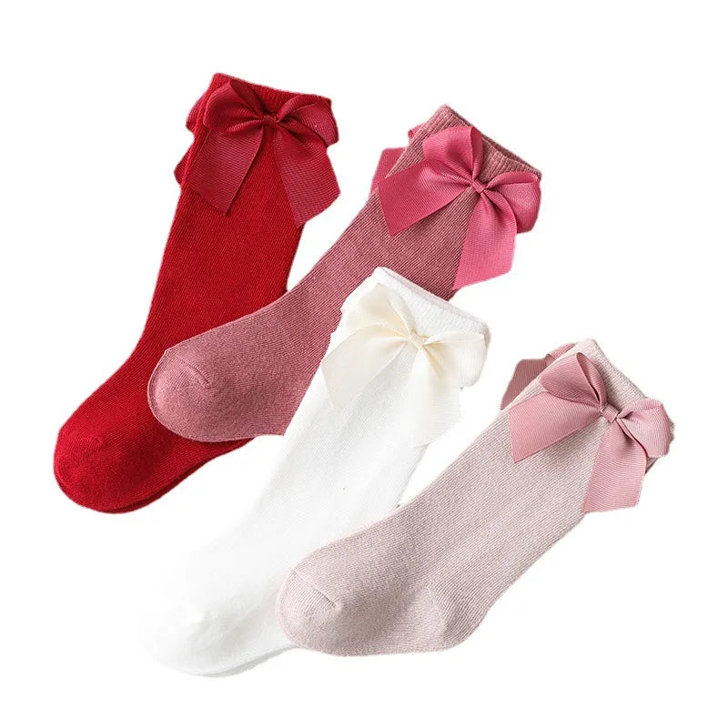 Baby Toddlers Socks Autumn Winter Children Girls Knee High Long Sock Cotton Big Bow Spanish Style Kids Floor Socks Baby Items