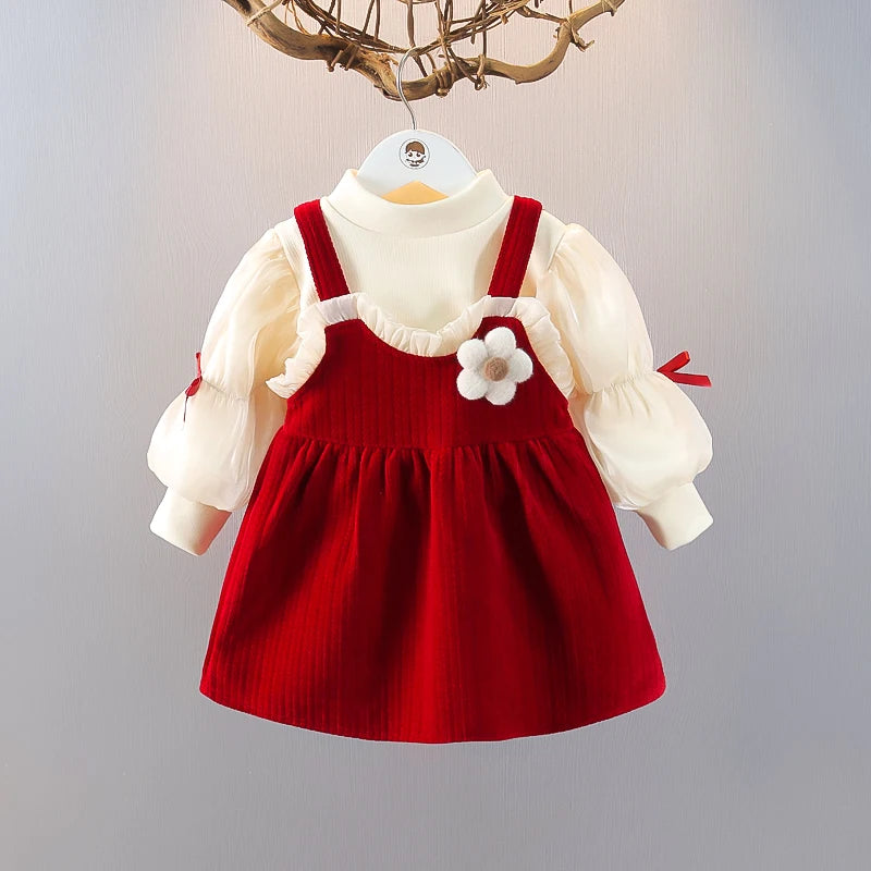 Baby Girls Dress Set Skirt and Sweat 2pc Suit Winter Plush Christmas Dress for Kids Children Clothes Casual Dress for Girl