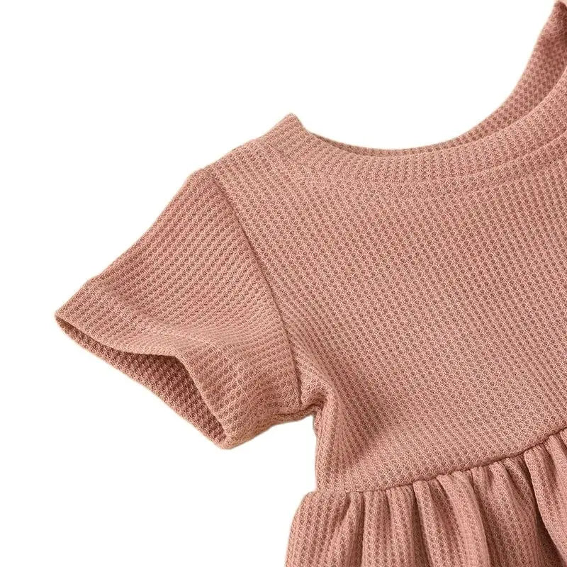 Summer Newborn Baby Girl Set Cotton linen Solid O-neck Short Sleeve Ruffles T-shirt Shorts Suit Infant Clothes Outfit