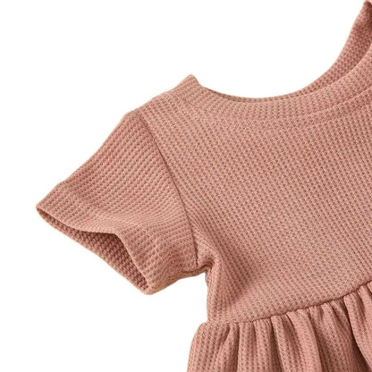 Summer Newborn Baby Girl Set Cotton linen Solid O-neck Short Sleeve Ruffles T-shirt Shorts Suit Infant Clothes Outfit