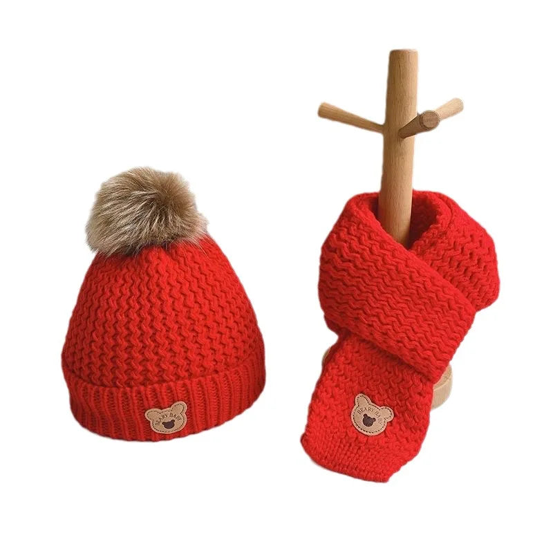 Cute Bear Baby Hat Scarf Set