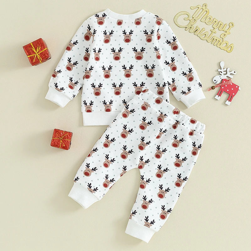 Reindeer Cartoon Christmas Print Outfits