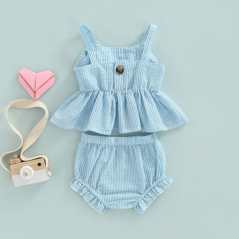 Girl 2Pcs Sweet Clothing Set Striped Print Big Bow Embellished Vest