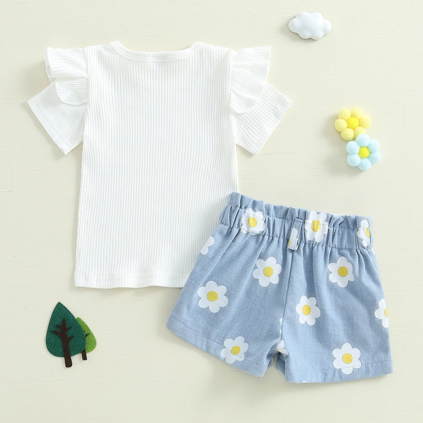 1-4Y Baby Girl Summer Outfits Ruffle Short Sleeve Floral Print Ribbed t Shirt Tops Shorts Set Toddler Baby Clothing 2Pcs