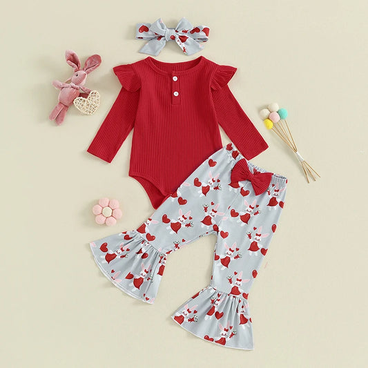 Girl Valentines Day Outfit  Romper and Flared Pants