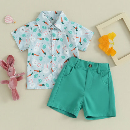 Bunny Carrot Short Sleeve Shirt  and Solid Color Shorts