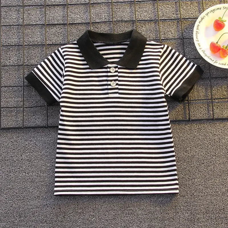 Summer Boys Sets Baby Thin Suit Children Lapel Striped Top Solid Shorts Two-Piece New Baby Fashion Casual Outfit 12M-5 Years Old