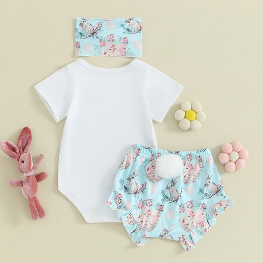 Short Sleeve Bunny Romper Elastic Waist Shorts