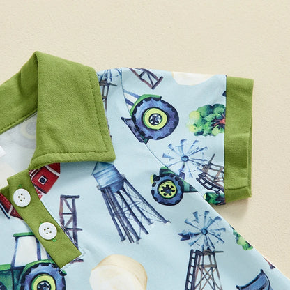 Short Sleeve Lapel Western Elements Print Jumpsuit
