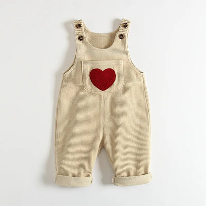 Spring Heart Embroidery Overalls