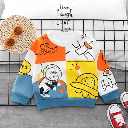 New Spring Autumn Baby Boys Girl Cartoon Cotton Printe Hoodies Children Kids Casual T-Shirt Sportswear Infant Clothing 0-5 Years
