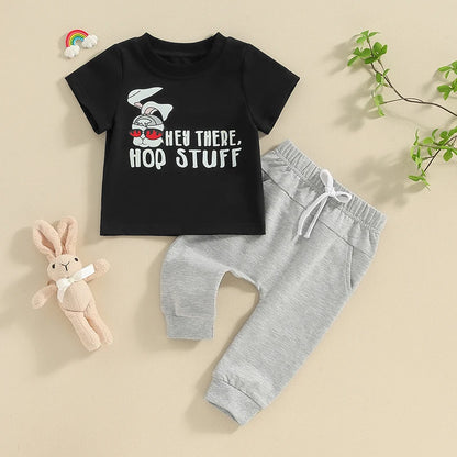 Baby Boy Easter Outfit Hip Hop Bunny Short Sleeve Tops Pants Set