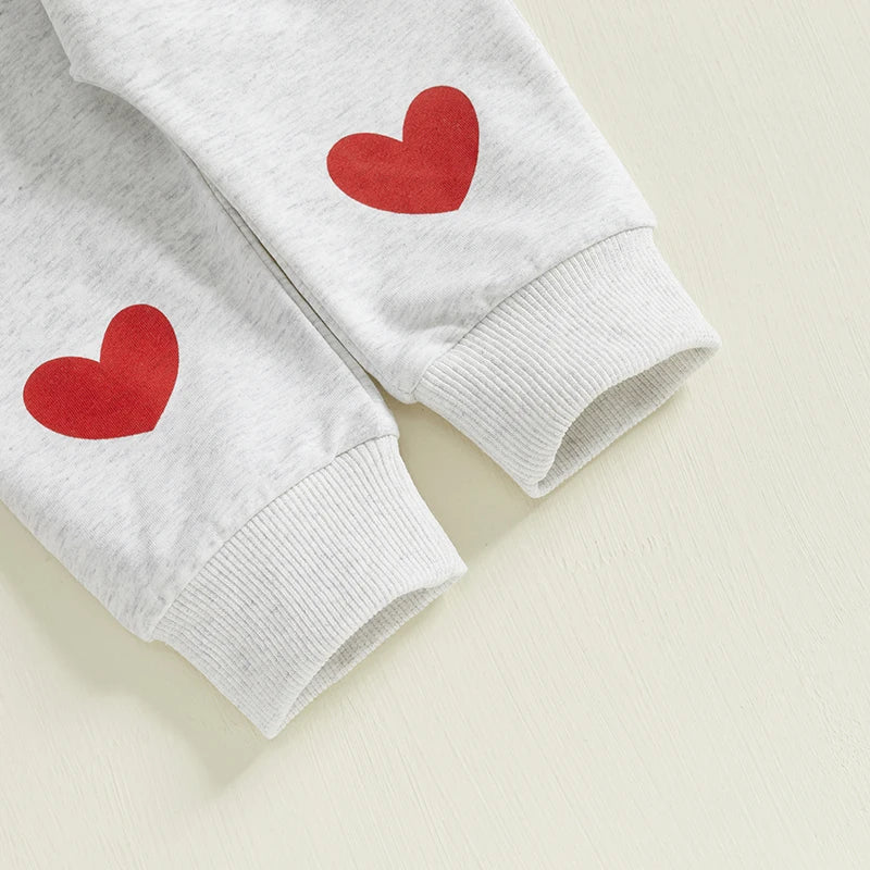 Boys/ Girls Valentines Outfit Letter Embroidery Long Sleeve Sweatshirt and Heart Print Pants