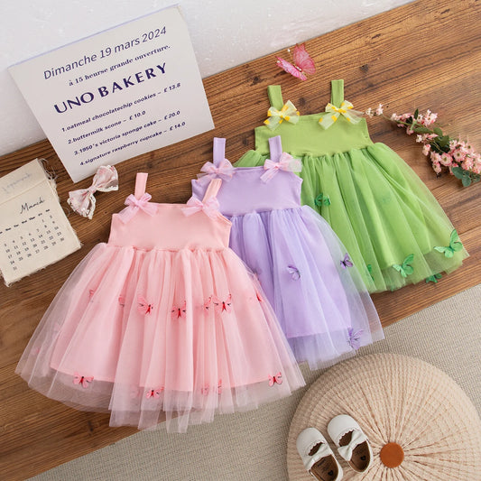 Floral Patterns And Bows Halter Puffy Girl Dress