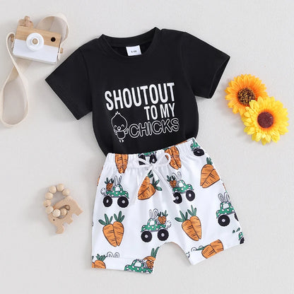 Letter Print Short Sleeve T-shirt Drawstring Shorts