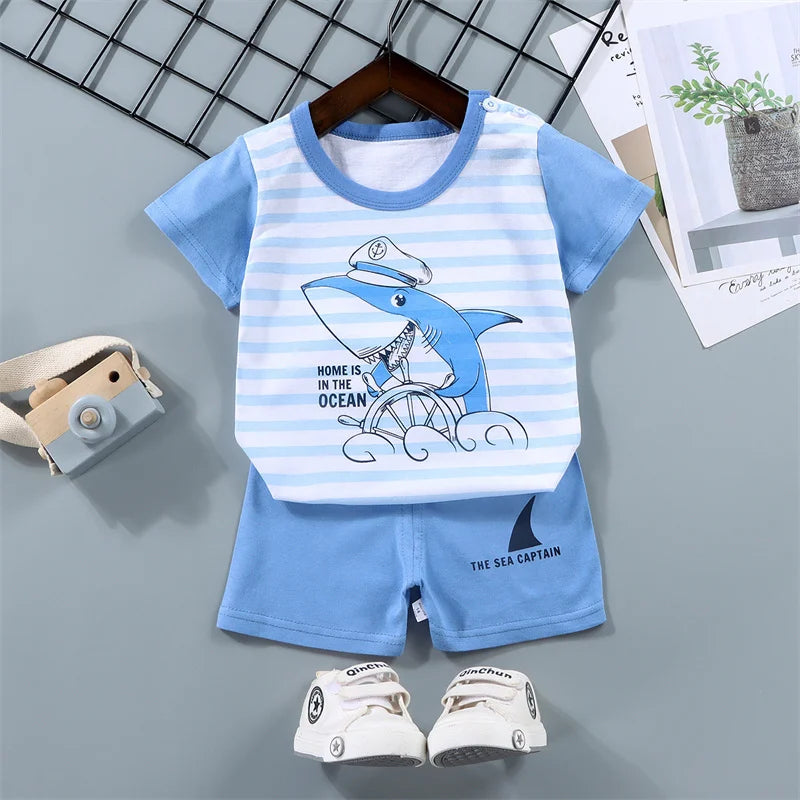 Baby Girl Clothes Sets Boy Cartoon Suit Children Short-Sleeved T-Shirt Shorts 2 Pieces New Summer Thin Casual Cute Outfit