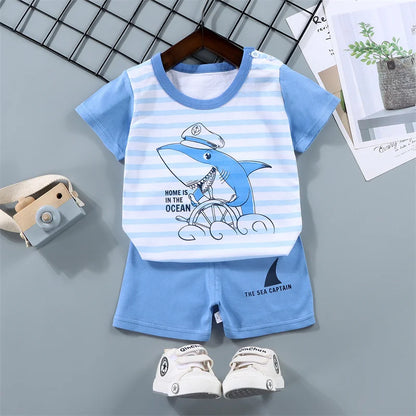 Baby Girl Clothes Sets Boy Cartoon Suit Children Short-Sleeved T-Shirt Shorts 2 Pieces New Summer Thin Casual Cute Outfit