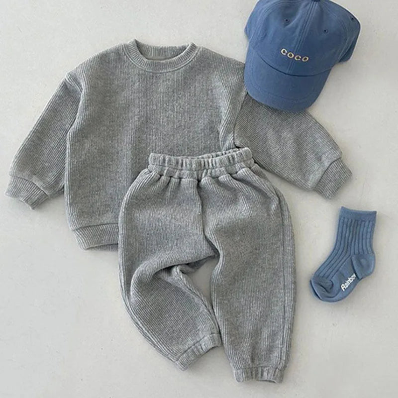 Long Sleeved Cotton Solid T-shirt + Pants Winter Set