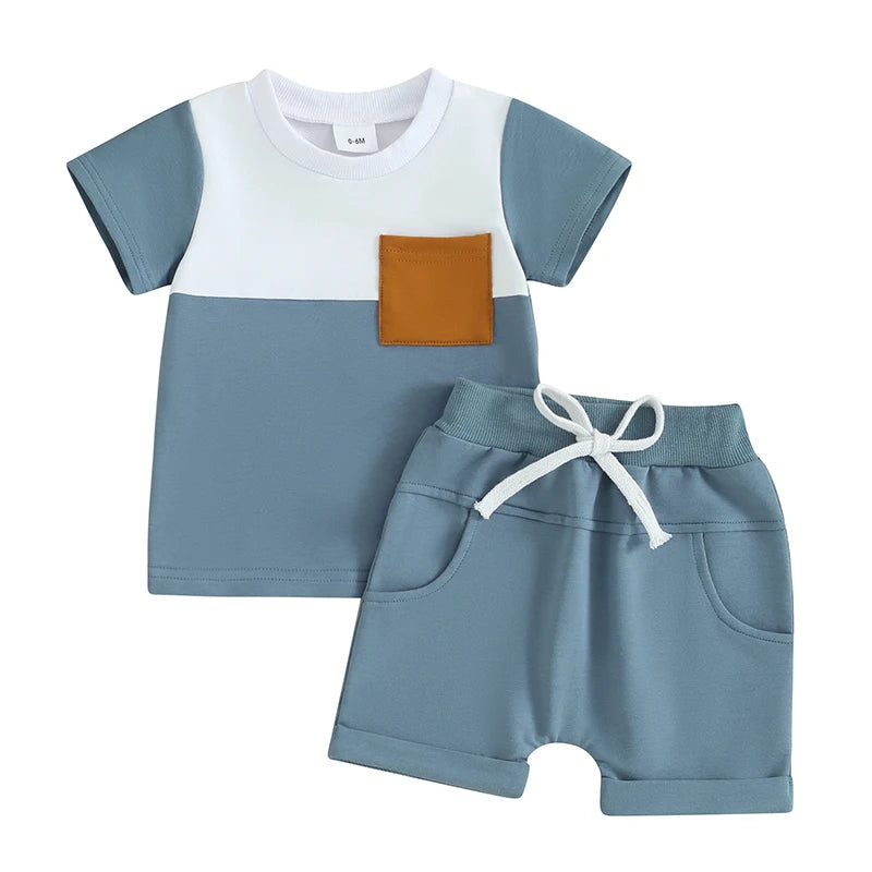 Summer Clothes Color Block Short Sleeve T-shirts + Shorts Set