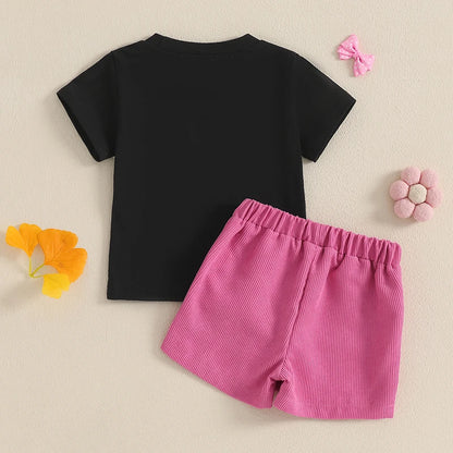 Bowknot Outfit Short Sleeve T-Shirt Top + Shorts Set