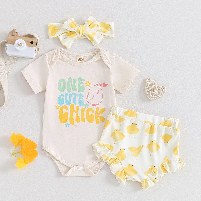 Short Sleeve Romper Chick Print with Shorts