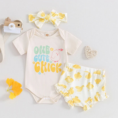 Short Sleeve Romper Chick Print with Shorts