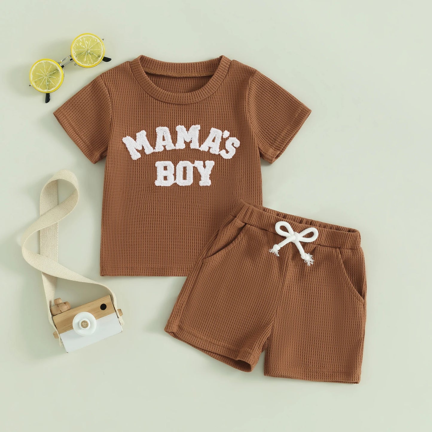 Letter Embroidery Short Sleeve T-Shirt Shorts Set 2Pcs Knit Outfit