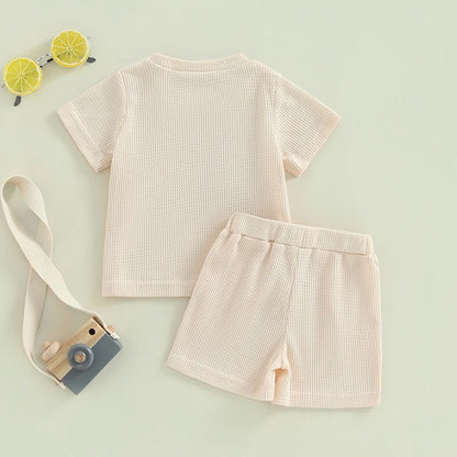 Letter Embroidery Short Sleeve T-Shirt Shorts Set 2Pcs Knit Outfit