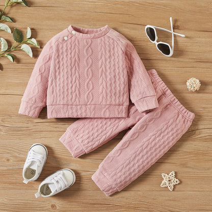 Solid Color Long Sleeves Top+Pants 2PCS Outfits