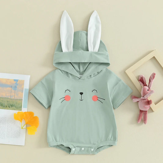 Bunny Short Sleeve Rabbit Ears Hooded Jumpsuit